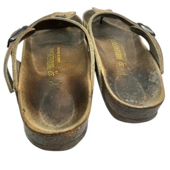 2 PAIR BIRKENSTOCK GIZEH SANDALS SZ 37 BLACK & TAUPE LEATHER SUEDE MADE GERMANY - Picture 4 of 16